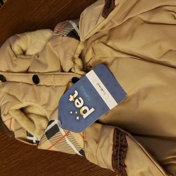 SCENEREAL Waterproof Dog Winter Coat for Dogs with Bowtie, in Beige Plaid Size S - Picture 6 of 8